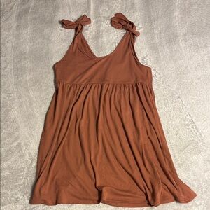 Rust Sleeveless Dress with Bow Straps